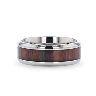 TALI Beveled Titanium Ring with Rosewood Inlay - 8mm - Thorsten Rings