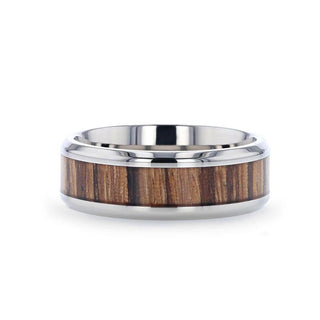 ZINGANA Titanium Ring with Beveled Edges and Real Zebra Wood Inlay - 8mm - Thorsten Rings