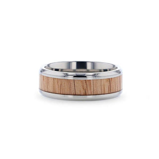 RUBRA Red Oak Wood Inlaid Titanium Ring with Bevels - 8mm - Thorsten Rings