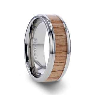 RUBRA Red Oak Wood Inlaid Titanium Ring with Bevels - 8mm - Thorsten Rings