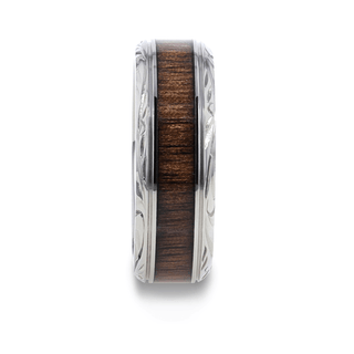 ROSENTRA Rosewood Inlay with Intricate Beveled Edges Titanium Polished Wedding Ring - 8mm - Thorsten Rings