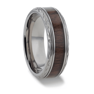 ROSENTRA Rosewood Inlay with Intricate Beveled Edges Titanium Polished Wedding Ring - 8mm - Thorsten Rings