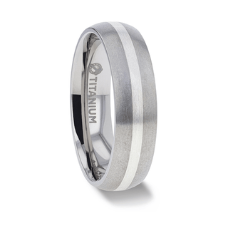 REN Sterling Silver Inlay Titanium Wedding Band with Domed Brushed finished Edges - 6mm & 8mm - Thorsten Rings
