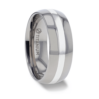 ZILVER Silver Inlay Titanium Wedding Ring with Domed Polished Edges - 6mm & 8mm - Thorsten Rings