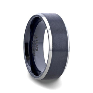 ATNOS Brushed Black Center Polished Beveled Edges Men’s Titanium Wedding Ring - 6mm & 8mm - Thorsten Rings