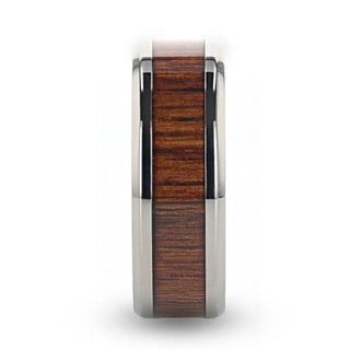 KOAN Titanium Polished Finish Koa Wood Inlaid Men’s Wedding Ring with Beveled Edges - 6mm & 8mm - Thorsten Rings
