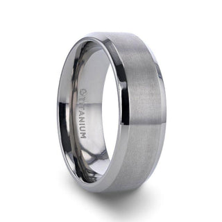 SHIRE Titanium Brushed Center Men’s Flat Wedding Ring with Polished Beveled Edges - 6mm & 8mm - Thorsten Rings