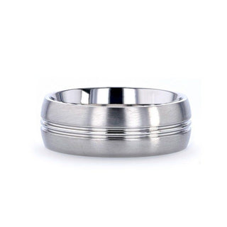 UPTON Titanium Brushed Finish Men’s Wedding Ring with Polished Grooved Center - 8mm - Thorsten Rings