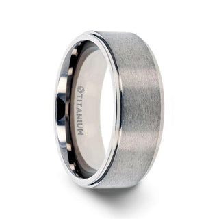 RHINOX Brushed Raised Center Men’s Titanium Wedding Ring with Polished Step Edges - 6mm & 8mm - Thorsten Rings