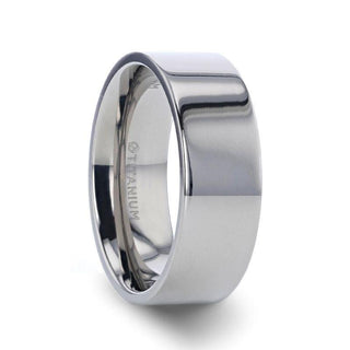 HARDY Polished Finish Flat Style Men’s Titanium Wedding Ring - 6mm & 8mm - Thorsten Rings