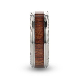 OHANA Koa Wood Inlaid Titanium Men’s Wedding Ring with Intricate Edges - 6mm - 10mm - Thorsten Rings