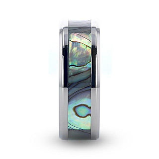 KAUI Titanium Polished Finish Mother Of Pearl Inlaid Men’s Beveled Wedding Band - 6mm & 8mm - Thorsten Rings