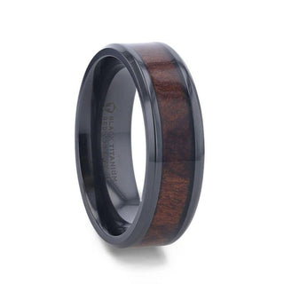 YOSEMITE Redwood inlaid Clear Polished Coated Titanium Men's Wedding Band With Polished Beveled Edges - 8mm - Thorsten Rings