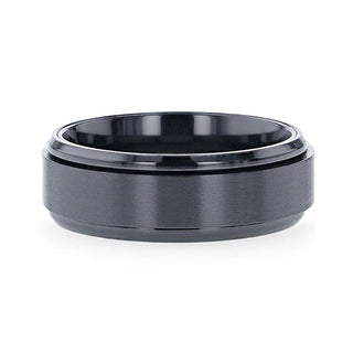 PHANTOM Black Titanium Brushed Center Spinner Men 's Wedding Ring With Spinning Polished Base - 8mm - Thorsten Rings