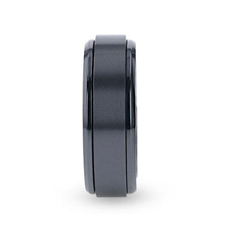 PHANTOM Black Titanium Brushed Center Spinner Men 's Wedding Ring With Spinning Polished Base - 8mm - Thorsten Rings