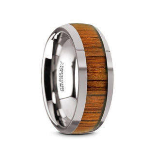 KAMEHA Tungsten Domed Profile Polished Finish Men’s Wedding Ring with Koa Wood Inlay - 8mm - Thorsten Rings