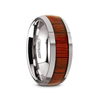 MUKWA Tungsten Carbide Polished Finish Men’s Domed Wedding Band with Padauk Wood Inlay - 8mm - Thorsten Rings