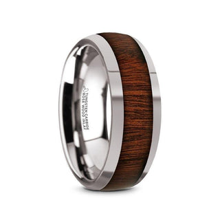 DALBERG Tungsten Carbide Rosewood Inlay Polished Finish Men’s Domed Wedding Ring - 8mm - Thorsten Rings