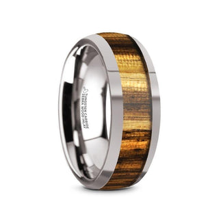 TIGRE Tungsten Carbide Polished Finish Men’s Domed Wedding Band with Zebra Wood Inlay - 8mm - Thorsten Rings