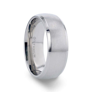 DUSTIN Chrome-Plated Titanium Domed Brushed Center Men's Wedding Ring with Polished Beveled Edges - 8mm - Thorsten Rings