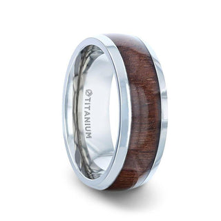 CARY Black Walnut Wood Inlaid Titanium Domed Polished Finish Men's Wedding Ring With Beveled Edges - 8mm - Thorsten Rings