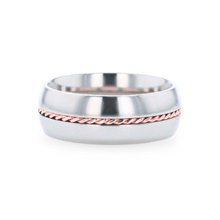 CONDUCTOR Titanium Domed Polished Wedding Ring With 14k Rose Gold Braided Inlay - 8mm - Thorsten Rings