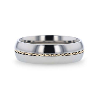 CHRISTIAN Titanium Domed Polished Men 's Wedding Ring With 14k Yellow Gold Braided Inlay - 8mm - Thorsten Rings