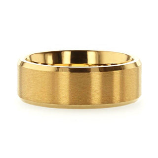 RADIATE Gold-Plated Titanium Flat Brushed Center Men's Wedding Ring With Beveled Polished Edges - 8mm - Thorsten Rings