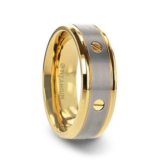 BOUNDLESS Gold-Plated Titanium Flat Brushed Center With Rotating Screw Design And Beveled Polished Edges - 8mm - Thorsten Rings