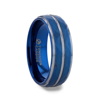 CARMEL Blue Ion Plated Tungsten Carbide Men's Ring With Faceted Center And Stepped Edges - 8mm - Thorsten Rings