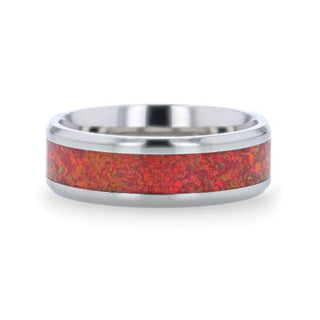 CASSIOPEIA Titanium Men 's Wedding Ring With Beveled Edges And Red Opal Inlay - 8mm - Thorsten Rings