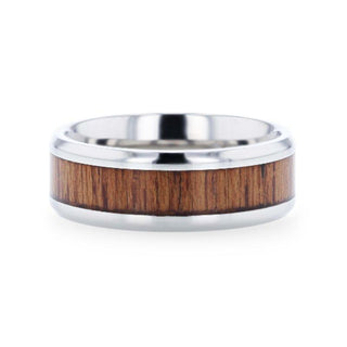 TECTON Teak Wood Inlaid Flat Polished Finish Titanium Men's Wedding Ring With Beveled Edges - 8mm - Thorsten Rings