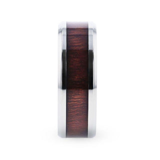 SEQUIOA Red Wood Inlaid Titanium Flat Polished Finish Men's Wedding Ring With Beveled Edges - 8mm - Thorsten Rings