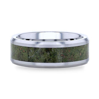 LIBERTY Tungsten Carbide ring with Beveled Edges and Green Copper Conglomerate Inlay - 8mm - Thorsten Rings