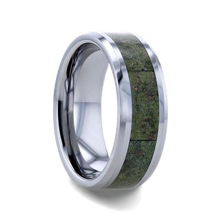 LIBERTY Tungsten Carbide ring with Beveled Edges and Green Copper Conglomerate Inlay - 8mm - Thorsten Rings