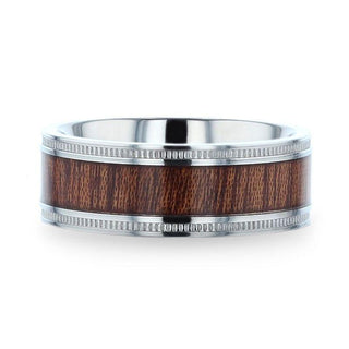 MOCHA Koa Wood Inlaid Titanium Men's Wedding Ring With Polished Milgrain Edges - 8mm - Thorsten Rings