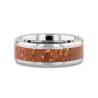 CROWN Tungsten Carbide ring with Beveled Edges and Orange Copper Conglomerate Inlay - 8mm - Thorsten Rings