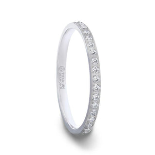 EMILIA Flat Polished Titanium Women's Eternity Wedding Ring With Lab-Created White Diamonds Setting - 2mm - Thorsten Rings