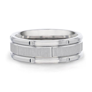 WARRICK Alternating Grooves And Horizontal Etched Finish Titanium Men's Wedding Band with Alternating Grooved Beveled Polished Edges - 8mm - Thorsten Rings