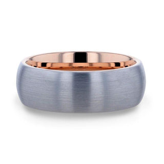 CAMERON Domed Brushed Finish Tungsten Carbide Men's Wedding Band With Rose Gold Ion Plating Interior - 8mm - Thorsten Rings