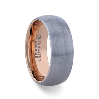 CAMERON Domed Brushed Finish Tungsten Carbide Men's Wedding Band With Rose Gold Ion Plating Interior - 8mm - Thorsten Rings