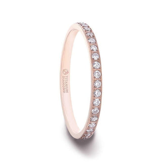 LILLIAN Flat Polished Rose Gold Plated Titanium Women's Wedding Ring With Small Lab-Created White Diamonds Setting - 2mm - Thorsten Rings