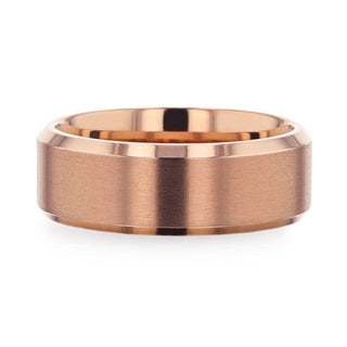 GLORY Rose Gold Plated Brushed Finish Center Titanium Men's Wedding Band With Polished Beveled Edges - 8mm - Thorsten Rings