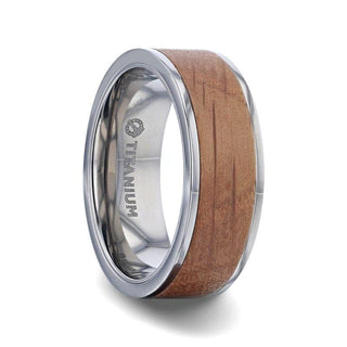 STILL Whiskey Barrel Inlaid Titanium Men's Wedding Band With Flat Polished Edges Made From Genuine Whiskey Barrels - 8mm - Thorsten Rings