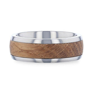 STAVE Whiskey Barrel Inlaid Titanium Men's Wedding Band With Domed Polished Edges Made From Genuine Whiskey Barrels - 8mm - Thorsten Rings