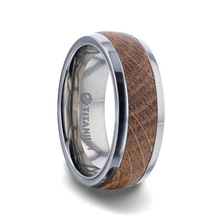 STAVE Whiskey Barrel Inlaid Titanium Men's Wedding Band With Domed Polished Edges Made From Genuine Whiskey Barrels - 8mm - Thorsten Rings