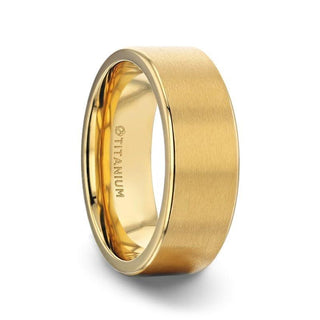 AURELIANO Yellow Gold Plating Titanium Men's Wedding Band With Flat Brushed Finish Center And Rounded Polished Edges - 8mm - Thorsten Rings