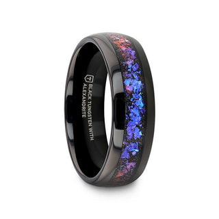 COSMIC Black Tungsten Ring with Crushed Alexandrite and Dark Blue & Purple Crushed Goldstone - 4mm - 8mm - Thorsten Rings