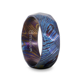 TYRIAN Brushed Titanium Ring with Blue and Purple Wavy Design - 8mm - Thorsten Rings