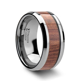 KODIAK Tungsten Carbide Wedding Band with Bevels and Rosewood Inlay - 10mm - Thorsten Rings